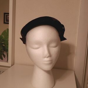 1950s Lucy Navy Blue Velvet Satin Bow Retro Vintage Cocktail Hat Topper Pinup